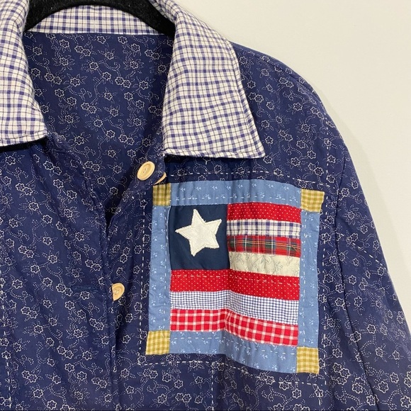 Handmade Quilted Jacket American Flag Betsy Ross 1776 13 Stars Reversible Medium - Picture 3 of 8